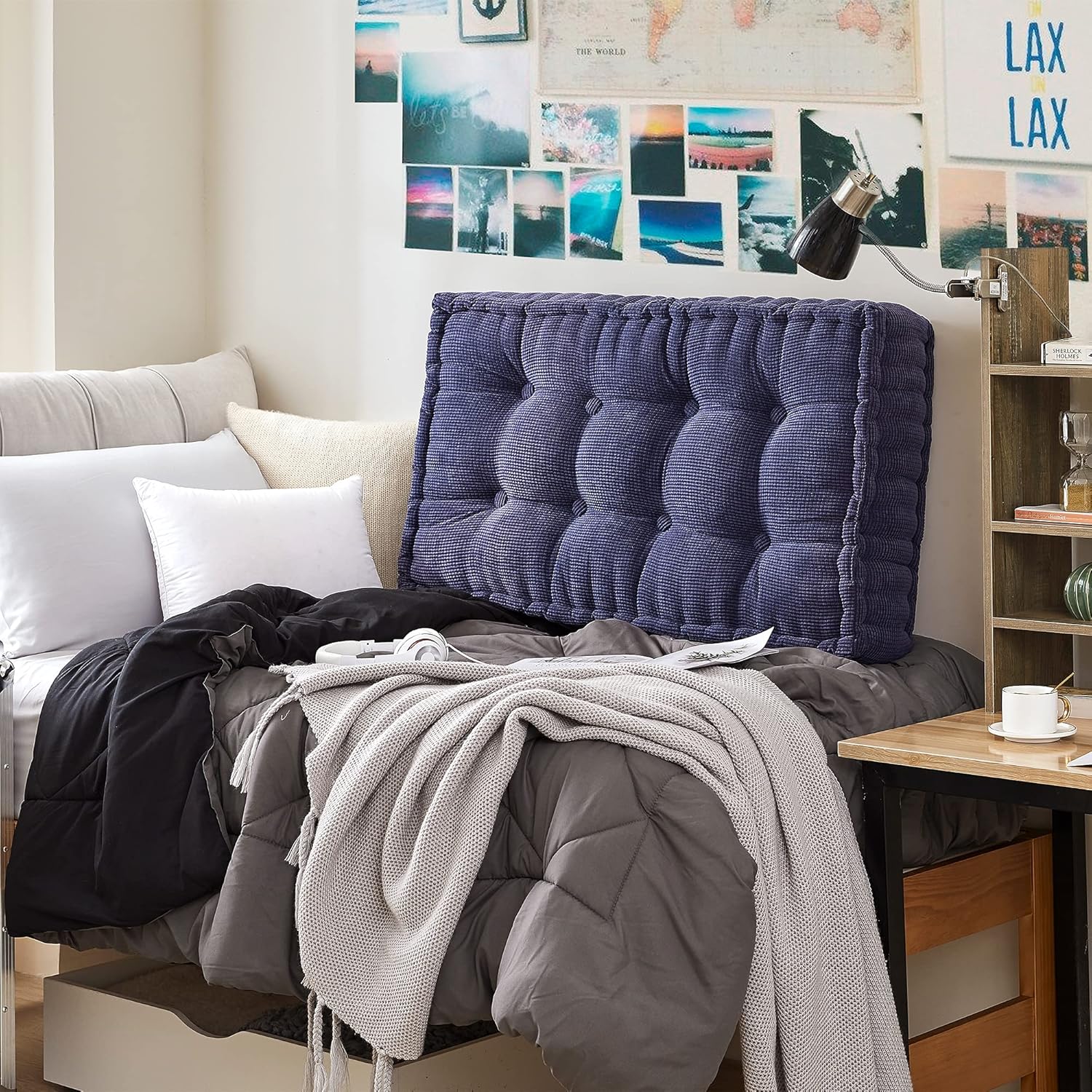 DormCo Rainha - Ultra Thick Tufted College Headboard - Navy Blue