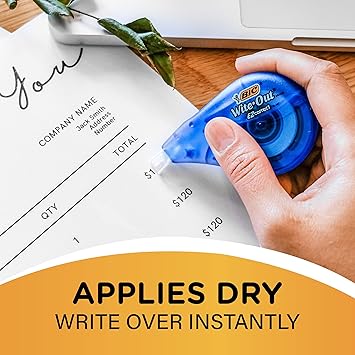 BIC Wite-Out EZ Correct Correction Tape, School Supplies for Students and Teachers, Applies Dry, No Dry Time, Tear Resistant, 4-Count Pack in White