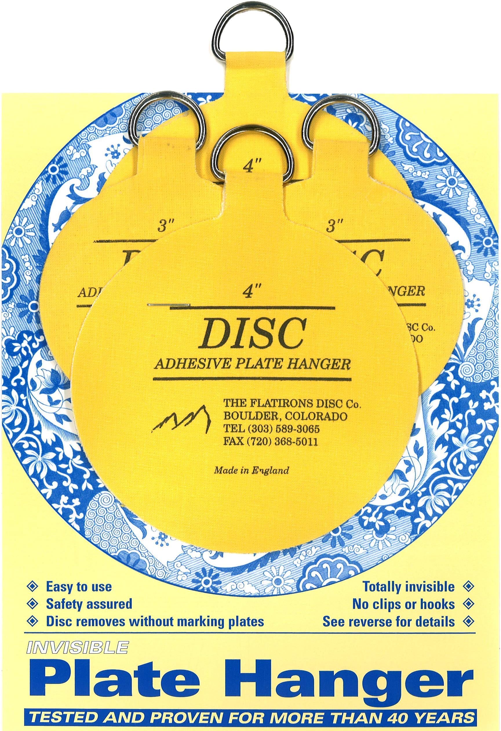 Flatirons Disc Adhesive Plate Hanger Set (2 - 3 Inch and 2 - 4 Inch Hangers)