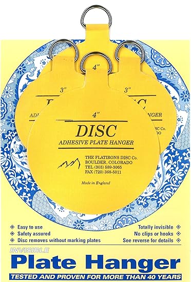Flatirons Disc Adhesive Plate Hanger Set (2 - 3 Inch and 2 - 4 Inch Hangers)