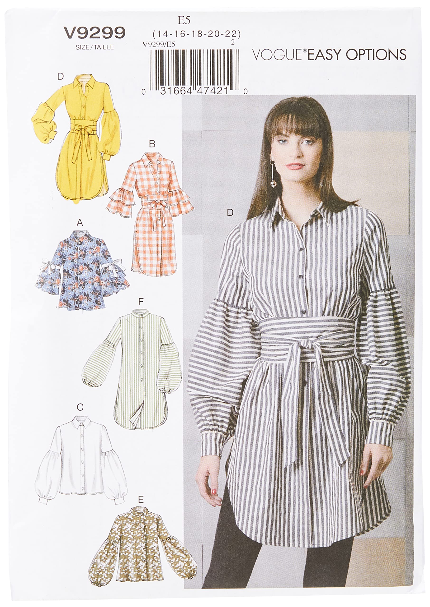 Vogue Patterns9299 E5 Misses Top and Belt, Tissue, Multi-Colour, 15 x 0.5 x 22 cm