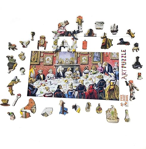 Miniatura 8 de Rompecabezas de madera para adultos, piezas de forma única, fabricado en los Estados Unidos por FoxSmartBox - 365 piezas - Cena de perros
