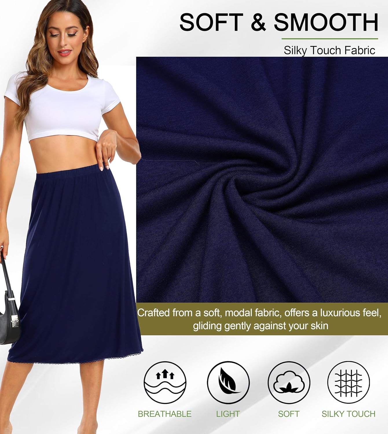 Vlazom Half Slips for Women Under Dress Long Half Slip Under Skirt with Lace Trim Size S-XXL - Image 3