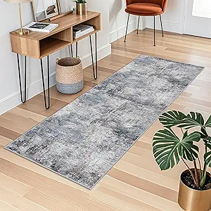 Hallway 2x6 Runner Rug for Home - Runner Rug Stain Resistant for Living Room Non Slip Indoor Entryway Rubber Backing Carpet Bedroom Kitchen Distressed Floor Decor Mat Machine Washable 2x6 Blue