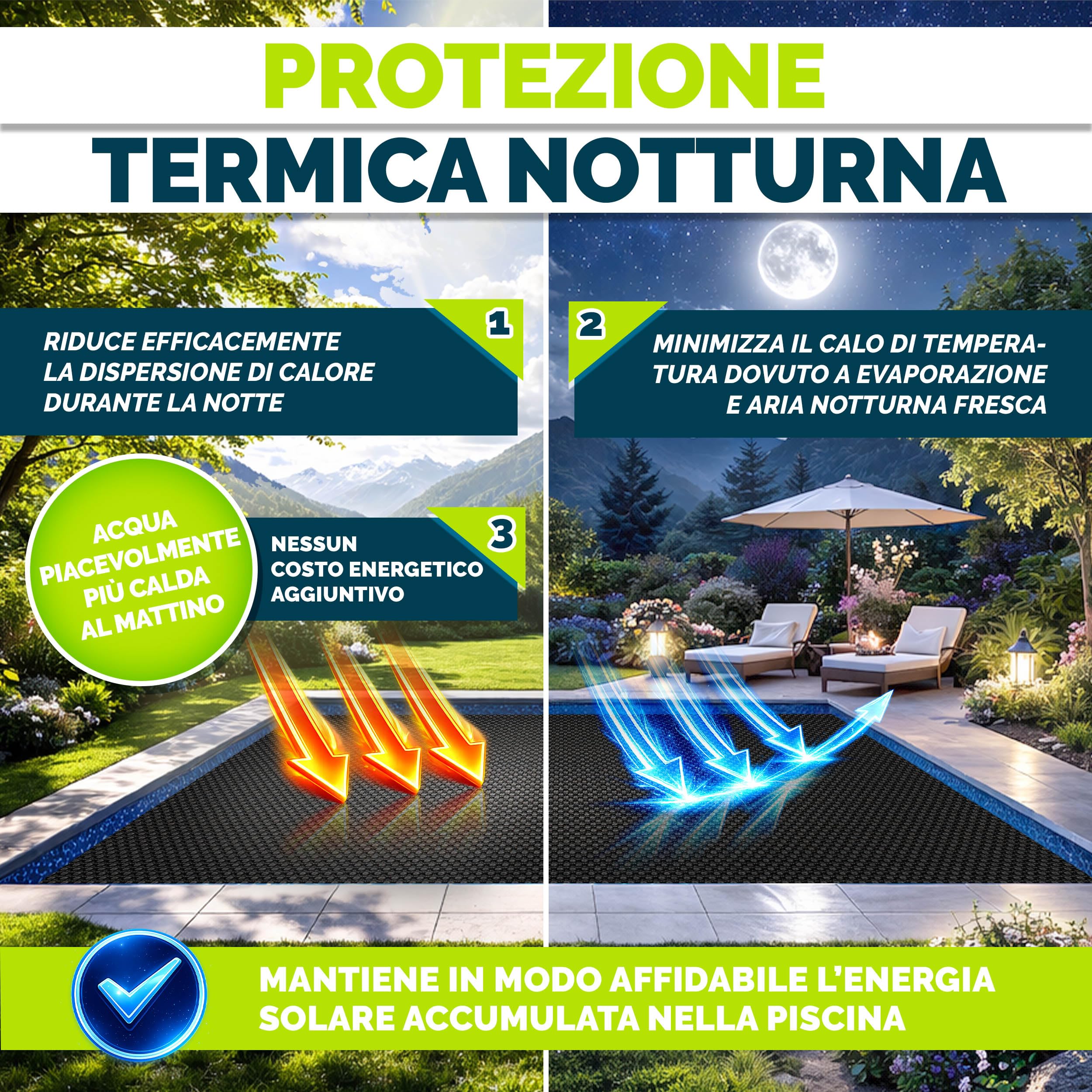tillvex® Elite Telone Solare per Piscina 400 µm | Rettangolare 549 x 274 cm | Pellicola Termica Ritagliabile ProHeat QB4 | Copertura Solare per Riscaldamento dell'Acqua | ProHeat QB4 Telone di copertura solare di alta qualità, per riscaldamento dell'acqua