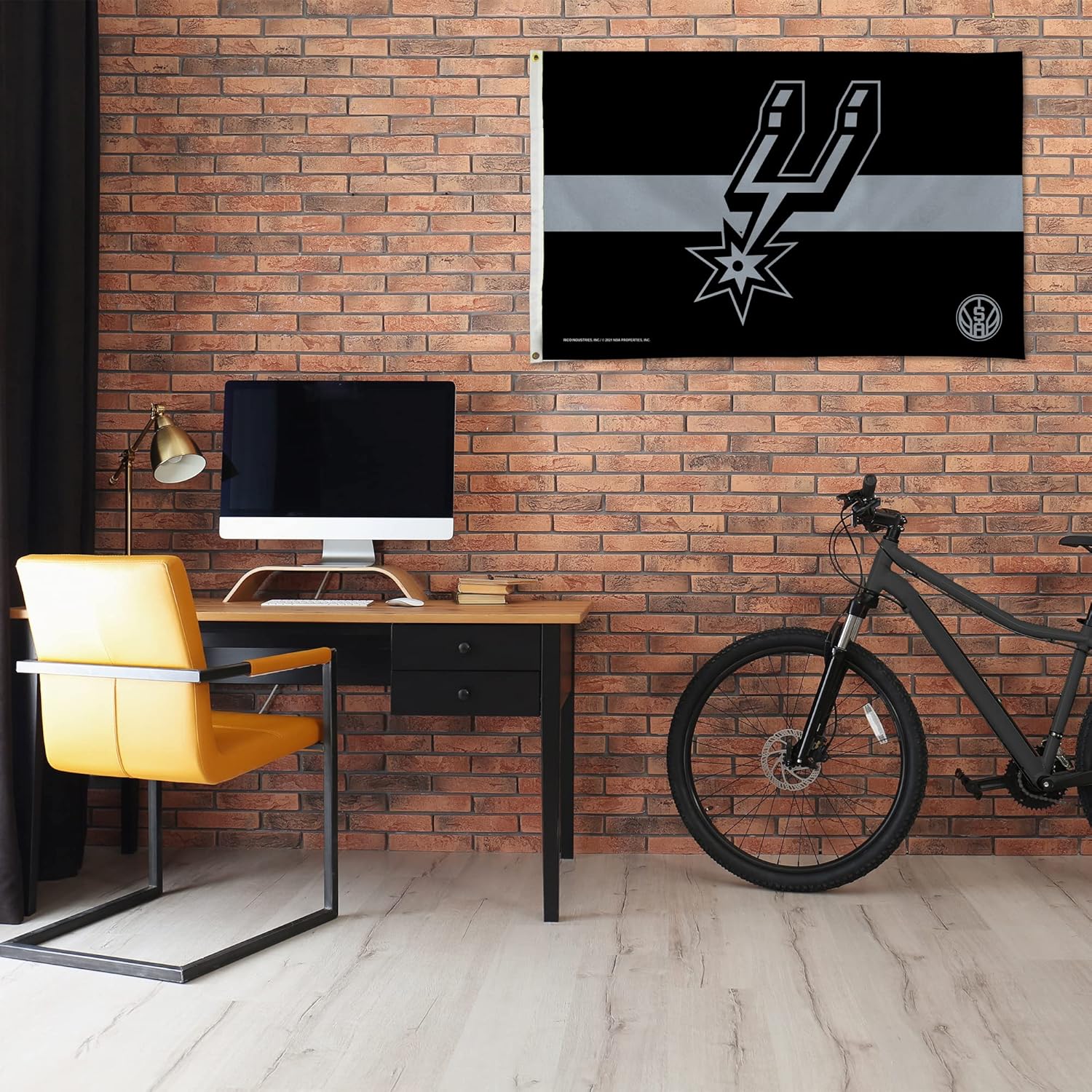 Rico Industries NBA Basketball San Antonio Spurs Black with Silver Stripe 3' x 5' Banner Flag Single Sided - Indoor or Outdoor - Home Décor