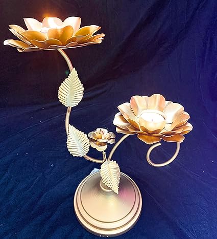 AGAAS ENTERPRISES Beautiful Double Flower Style Metal Tealight Candle Holder/Tlight HolderDiwali Decorative Item Showpice Gift Item