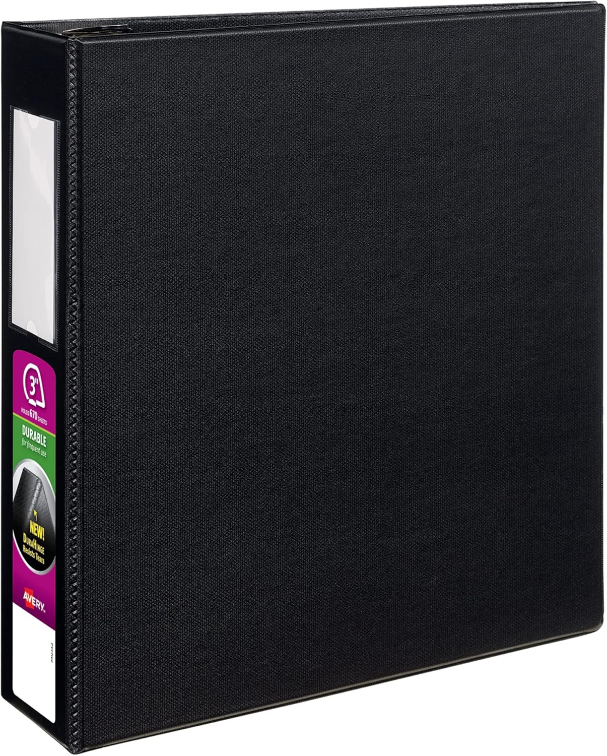 Avery Durable 3 Ring Binder, 3" One Touch EZD Rings, Label Holder, 1 Black Binder (08702)