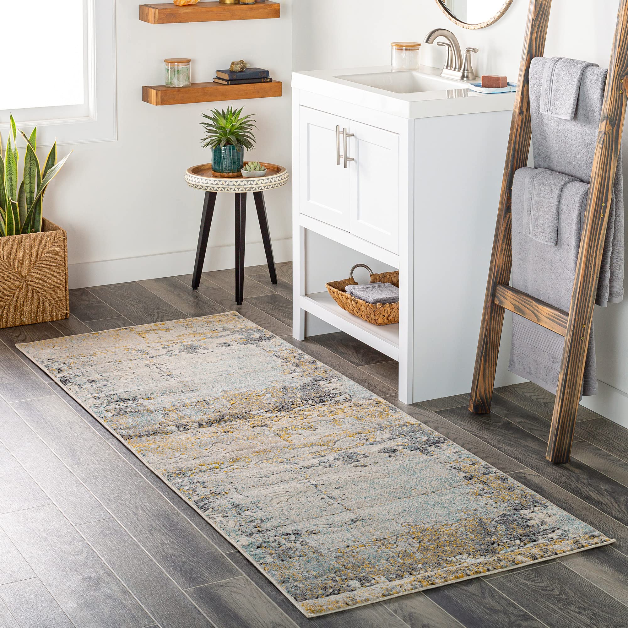 Livabliss Bellatrix Lublin Abstract Marble Runner 80x220 cm – Modern Design for Hallway, Living & Dining Area, Soft Medium Pile, Easy Care, Beige, Yellow & Grey