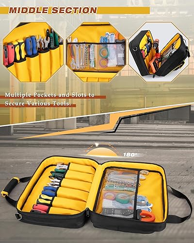 Miniatura 3 de Bolsa de herramientas para electricista con funda para laptop, bolsa de herramientas con múltiples bolsillos para técnicos, color negro