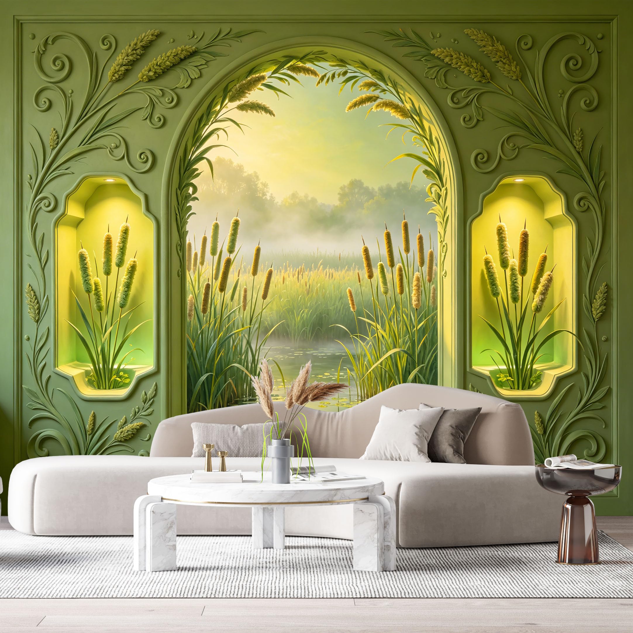 Custom Size Wall Murals Neoclassical Botanical Landscape Marshland 3D Trompe L'Oeil SelfAdhesiveWall Fabric Removable Wallpaper Wall Decor for Living Room Bedroom Bathroom