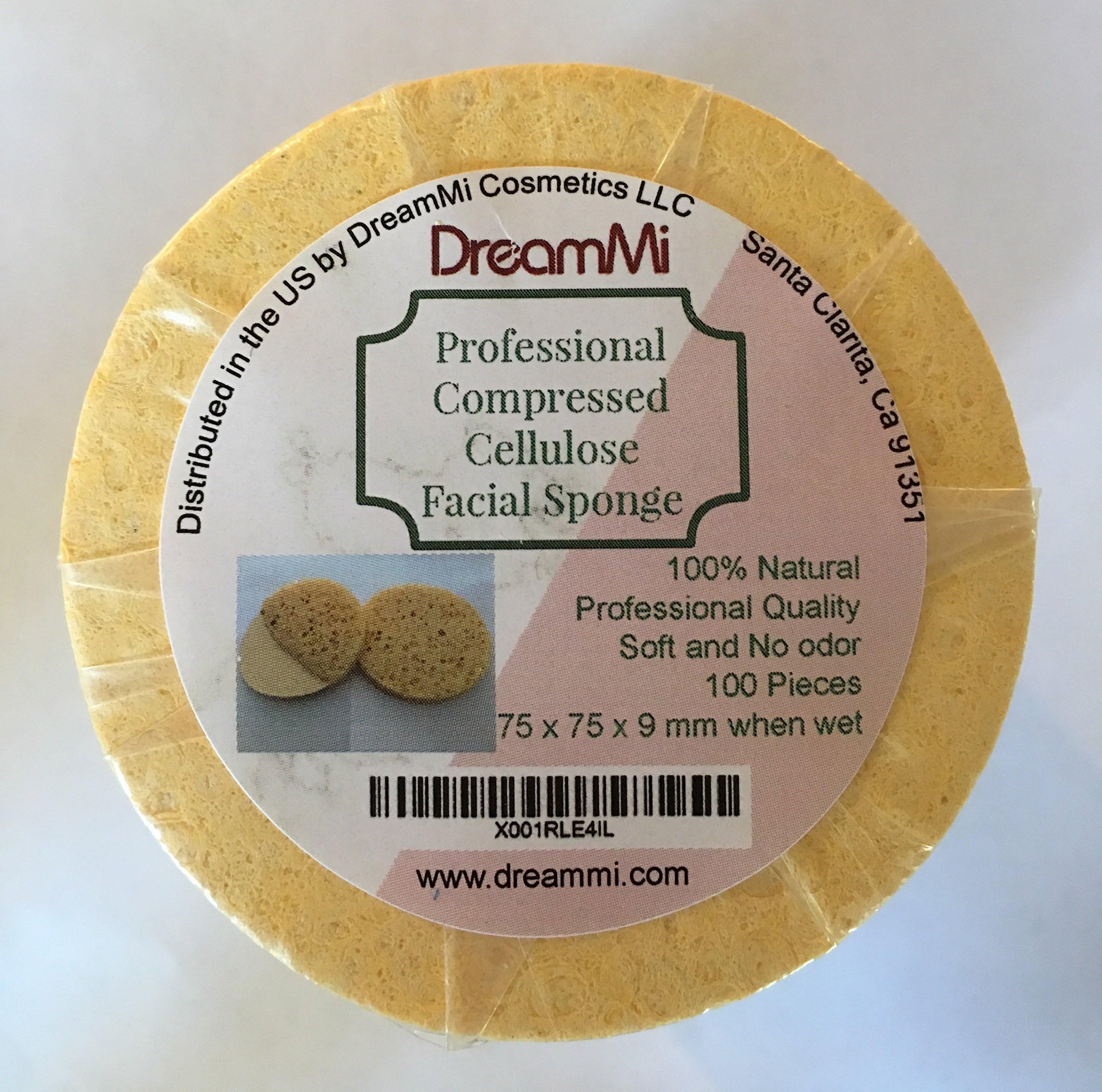 DreamMi 100 PCS, Size Small, Professional Round Compressed Cellulose Facial Sponge, Soft, Natural, Eco Friendly