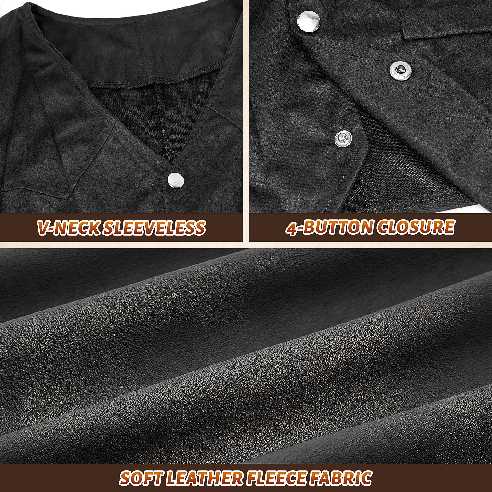 MALLOOM Ensemble de 4 Pièces Tenue Western pour Homme – Gilet Cowboy en Suédine, Chapeau, Cravate Bolo et Ceinture avec Boucle pour Déguisement Halloween