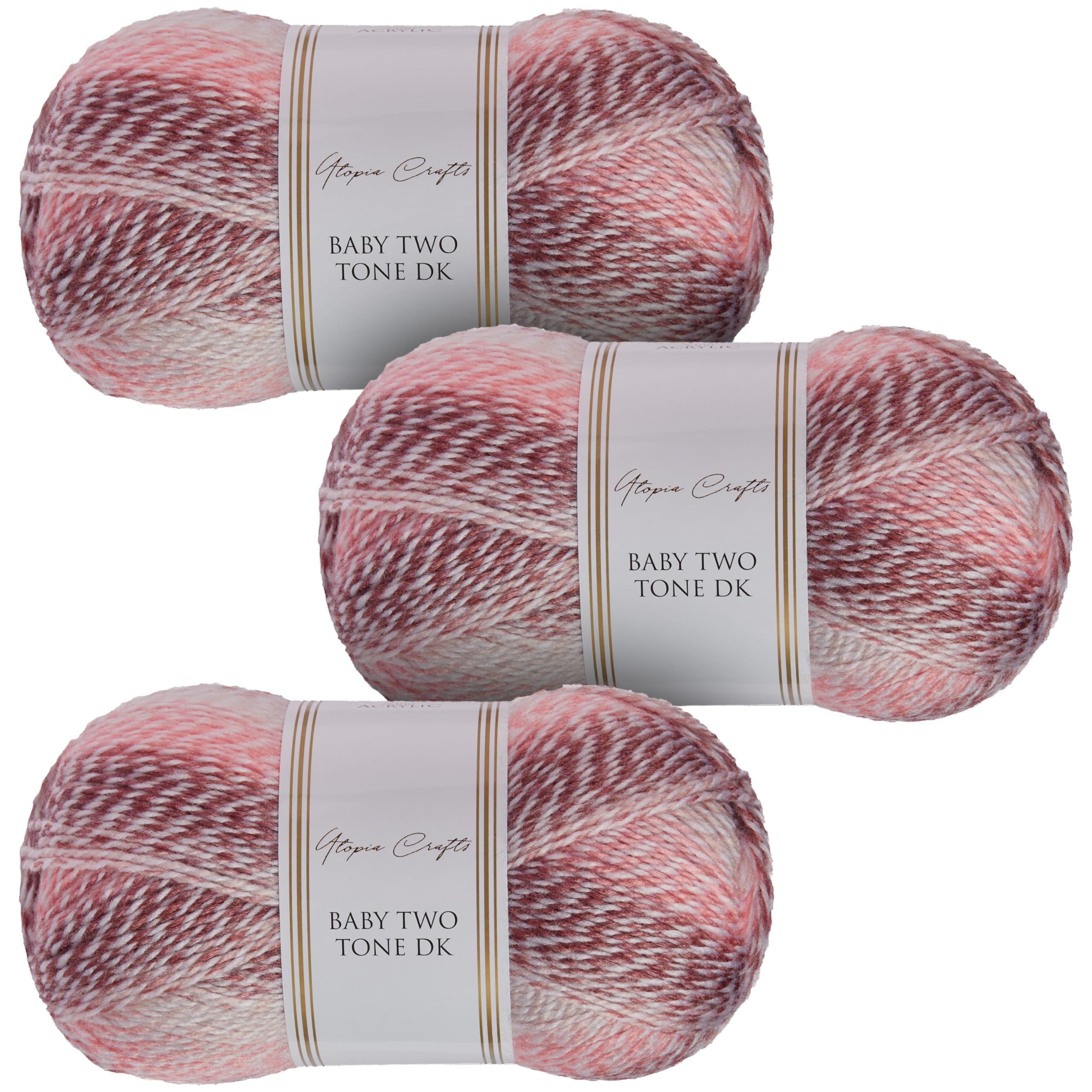 Utopia Crafts DK Baby Two Tone Double Knitting Yarn 3X 100g (Berry Mix)