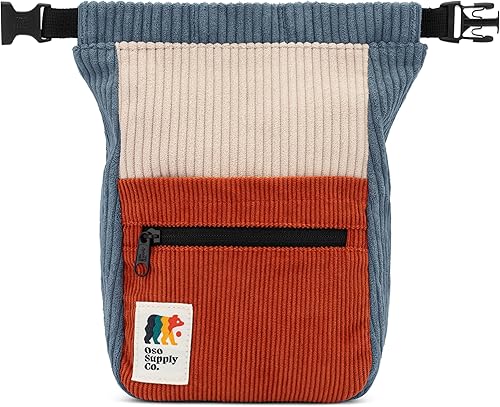 Cubo boulder de pana retro, bolsa de tiza independiente de gran tamaño para escalada en roca, cierre magnético enrollable, bucles de doble cepillo,