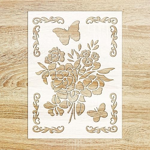 Plantilla decorativa FLONZ de 6 x 8 pulgadas, ramo de rosas para pintura de pared, álbumes de recortes y decoración de tartas