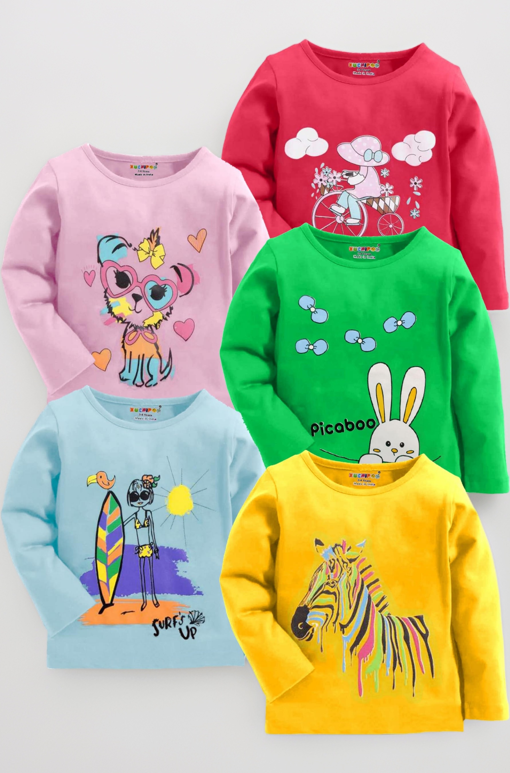 Kuchipoo Girls Full Sleeves Regular Fit Cotton T-Shirt