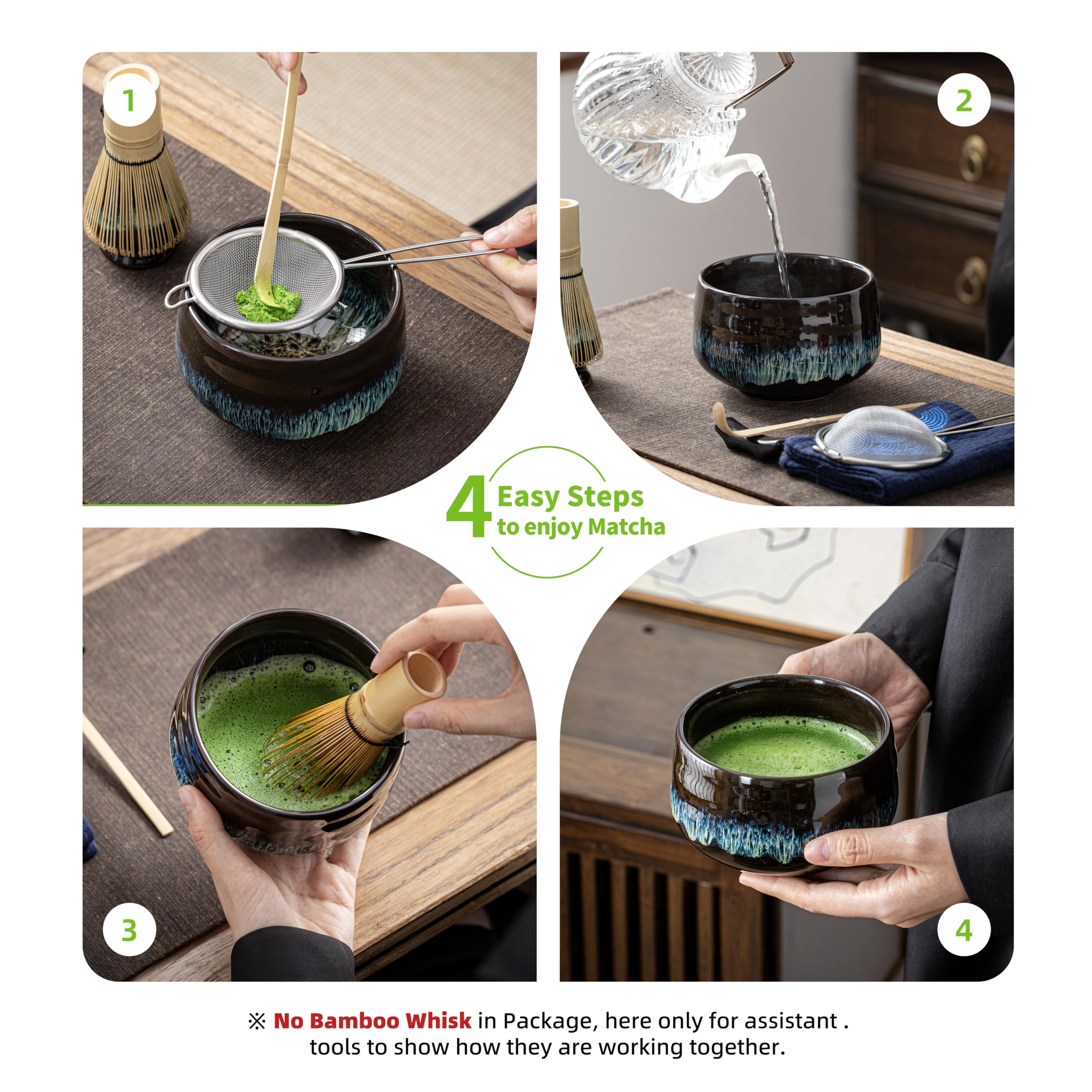 Japanische Matcha-Schale aus Keramik mit Schneebesenhalter, 510 ml. TEANAGOO K14, Blau, Chawan Matcha-Teeschale, Matcha-Keramikschale, Teeschalen für