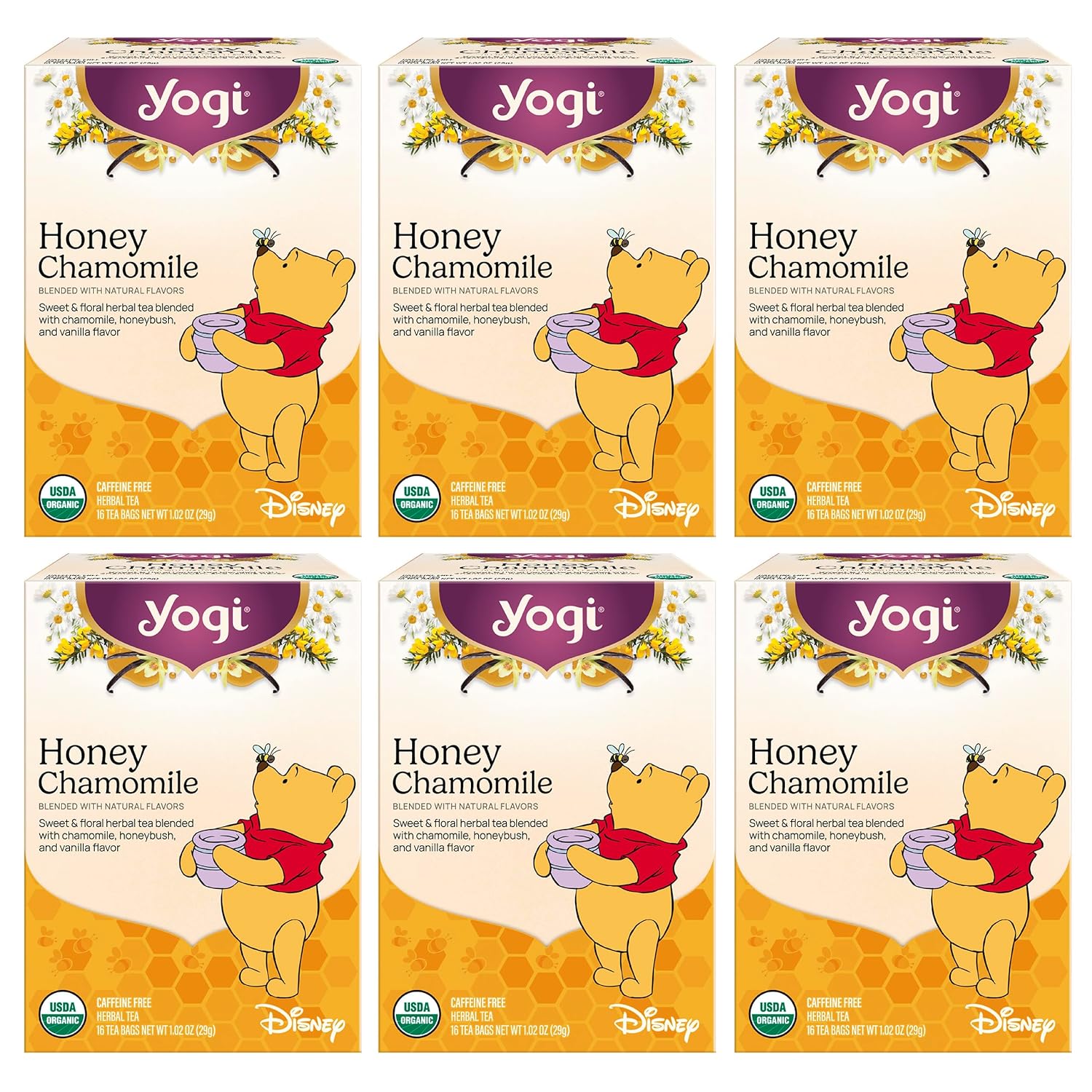 Yogi Honey Chamomile Tea (6 pack, 16 each) - Caffeine-Free Organic Herbal Tea