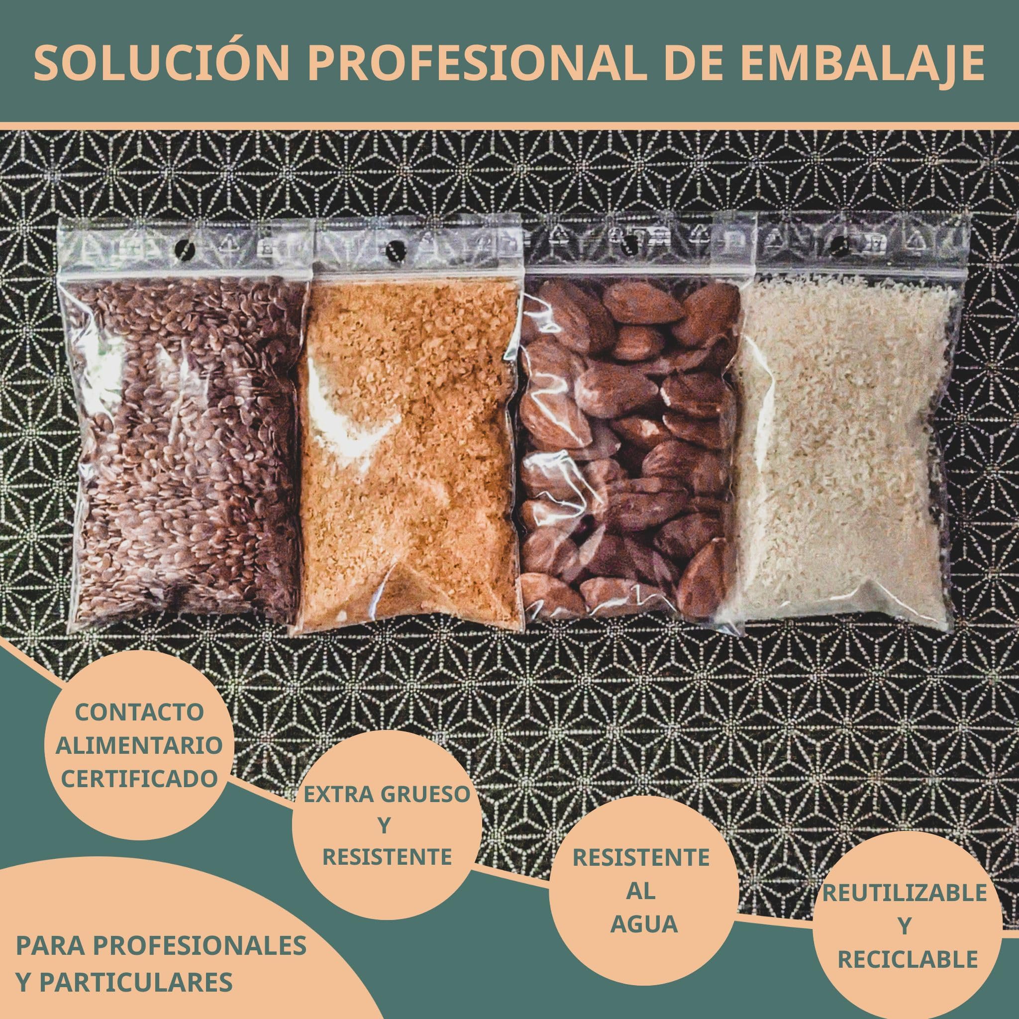 PACKY - Bolsas Zip 25x35 cm - 100 Unidades - Autocierre - Plástico Transparente - Alimentos