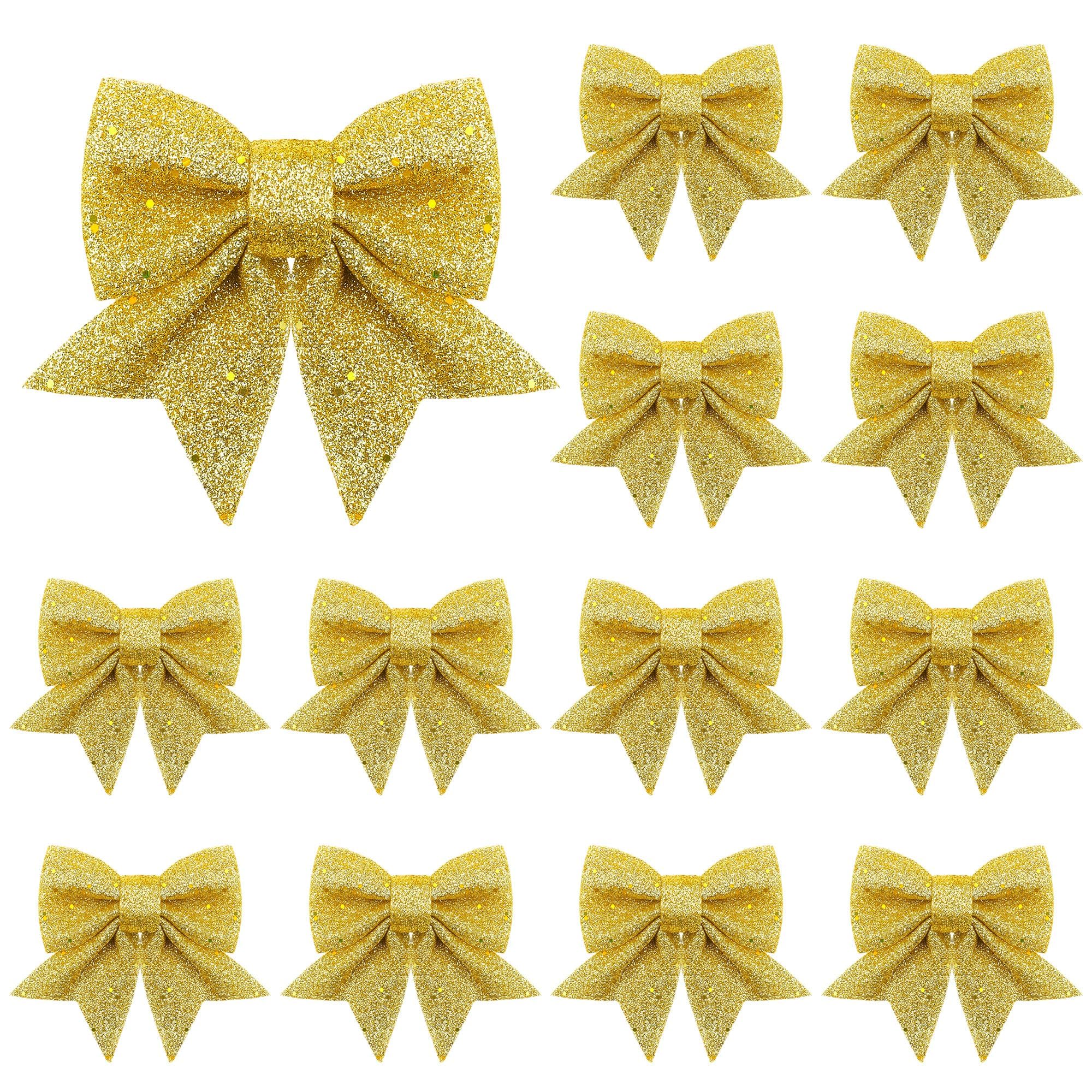 Vivantia 15 Pieces Gold Glitter Tree Bows Decorations 17 x 12 cm Foam Sequin Bow Ties for Tree Wreaths Garland Holiday Party Home Decor