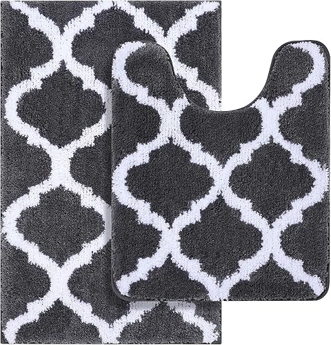 Miniatura 6 de OLANLY Juego de 2 alfombras de baño, alfombra de ducha de baño de microfibra y alfombra para inodoro en forma de U, lavable a máquina, Beige,Negro