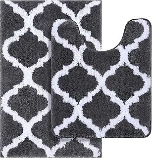 OLANLY Bathroom Rugs Set 2 Piece Microfiber Bath Shower Mat and U-Shaped Toilet Rug, Machine Wash Dry, Non Slip Absorbent ...