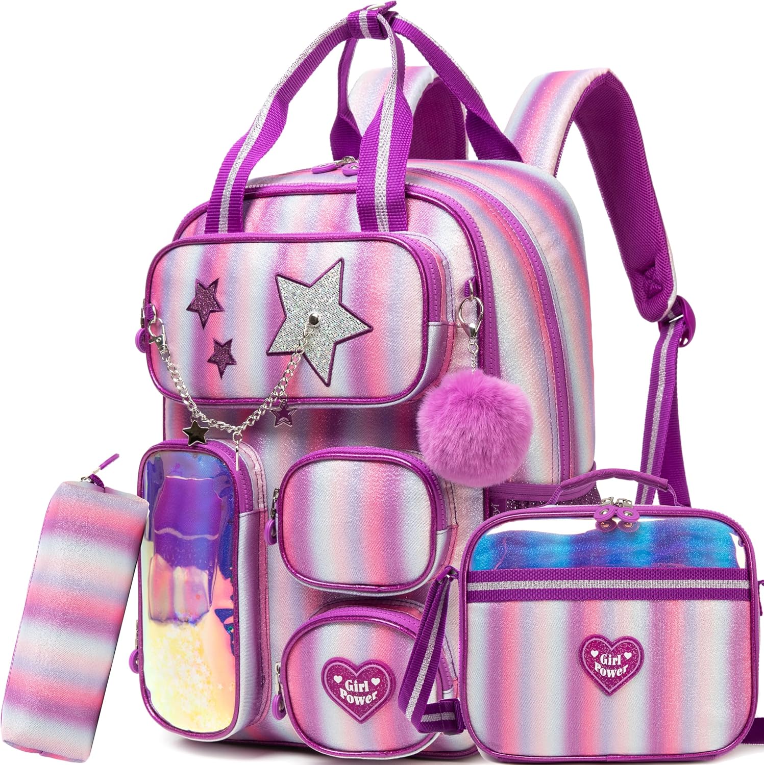 Kids School Backpacks for Girls Backpack with Lunch Bag for Elmentary Students Kids Travel Bookbag for Girls Age 6-12