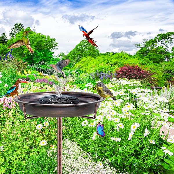 KHayRovies Bird Bath for Outdoors, Metal Garden Birdbath Bowl for Outside with 4 Prongs Base Stake, Bird Feeder for Garden Yard Lawn Deco (Retro Copper) - 3
