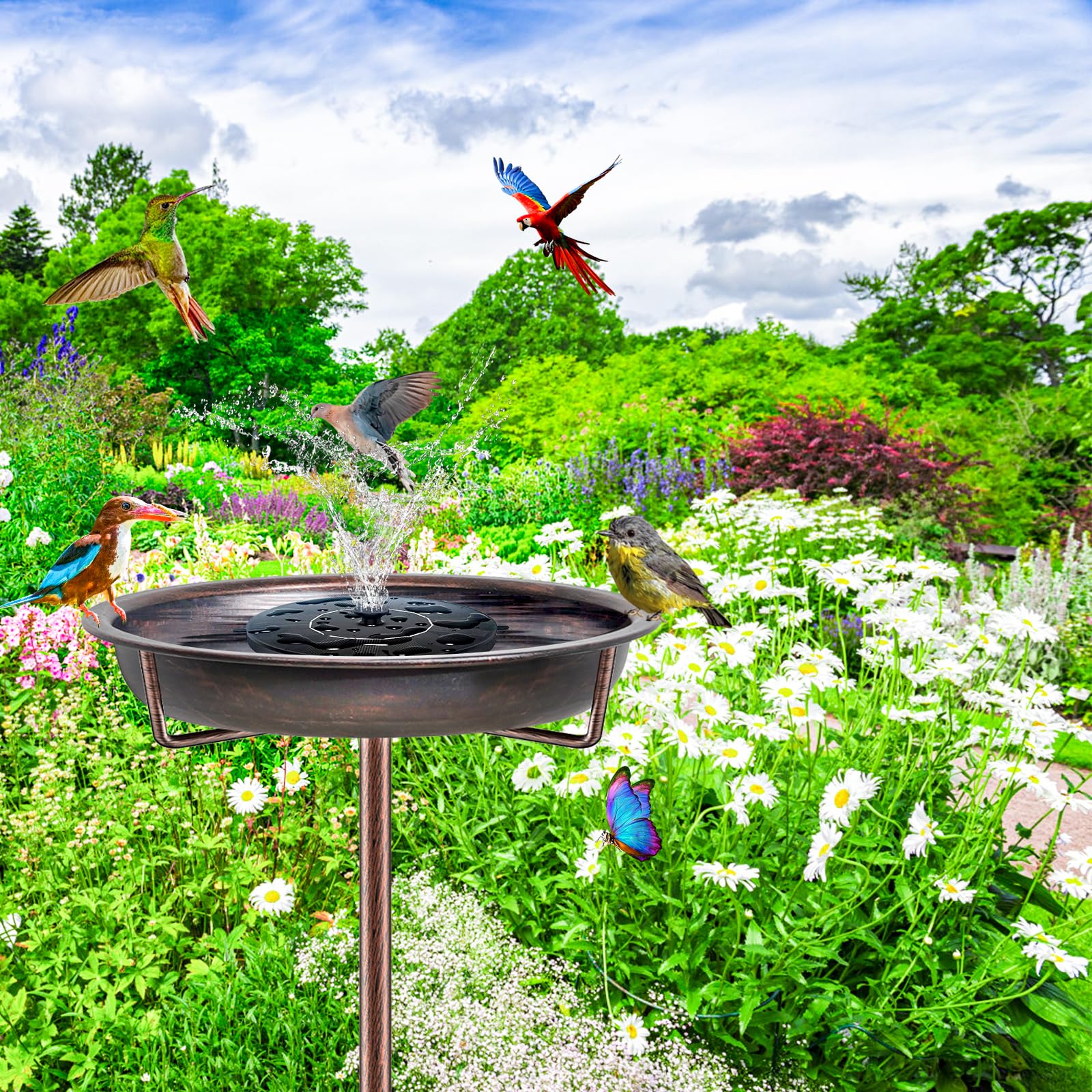 Bebedero para pájaros de pie, baño para pájaros para exteriores, jardín, cuenco de metal, bebedero para pájaros silvestres, bebedero de agua, cuenco de agua, a prueba de heladas, comedero