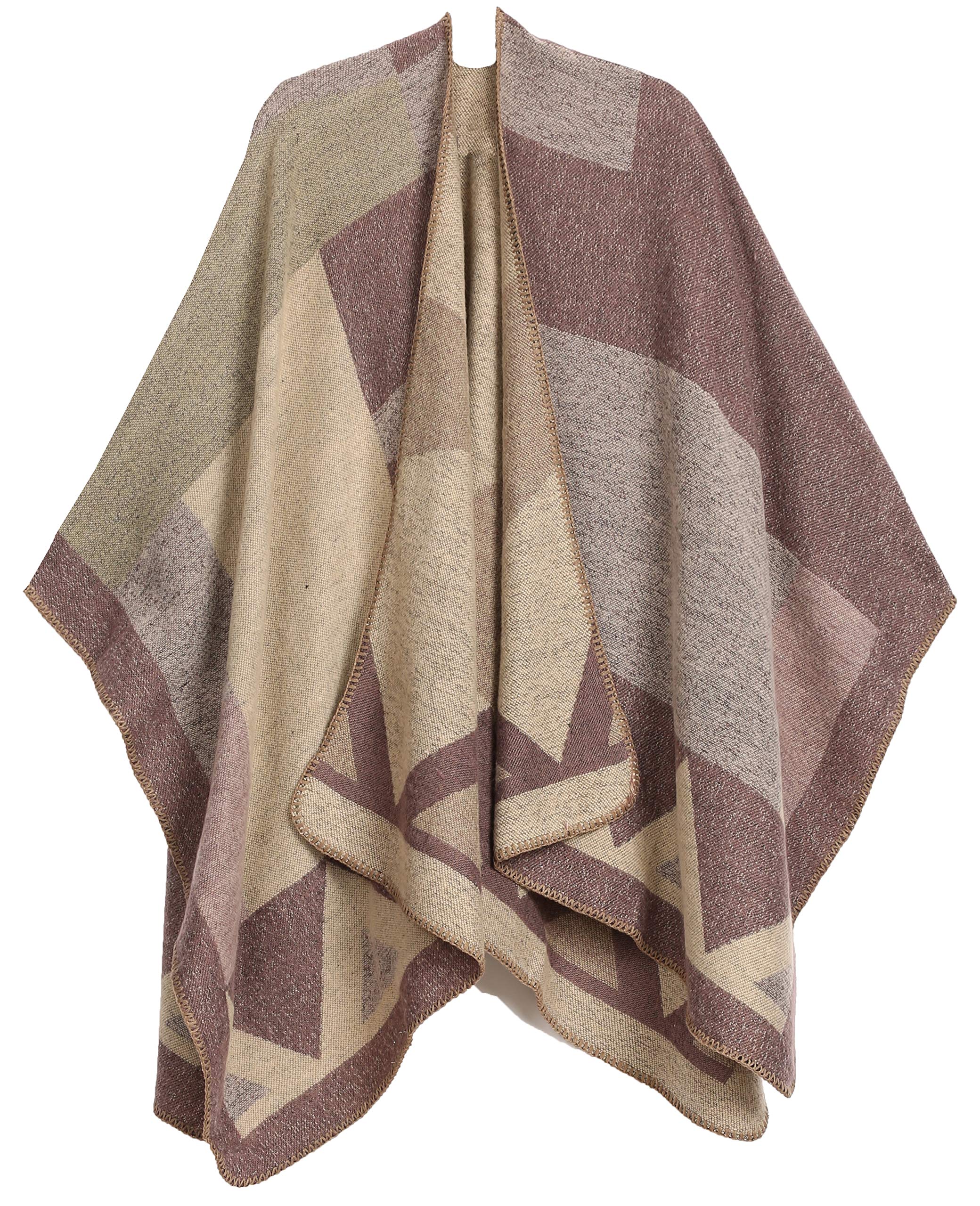 Sakkas 1930 - Mari Women's Reversible Large Poncho Shawl Wrap Scarf Cape Ruana Blanket - TetrisBrown - OS