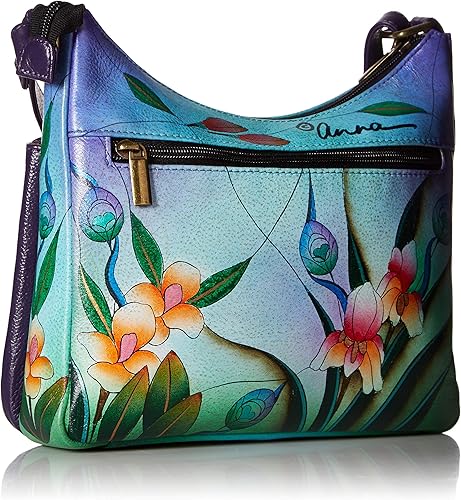 Vista 2 de Anna by Anuschka Women's Original Genuine Leather Hand-Painted Medium Crossbody - Leather Handbag for Women