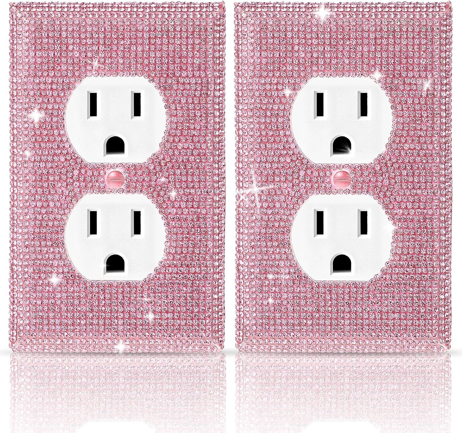 ElevateTech Glitter Light Switch Covers, 2 Pcs Shiny Pink Rhinestones Outlet Covers Wall Plate Bling Crystal 2 Duplex Light Plate Switch Decorative Wall Plate Cover Gift for Room Decor (Pink)