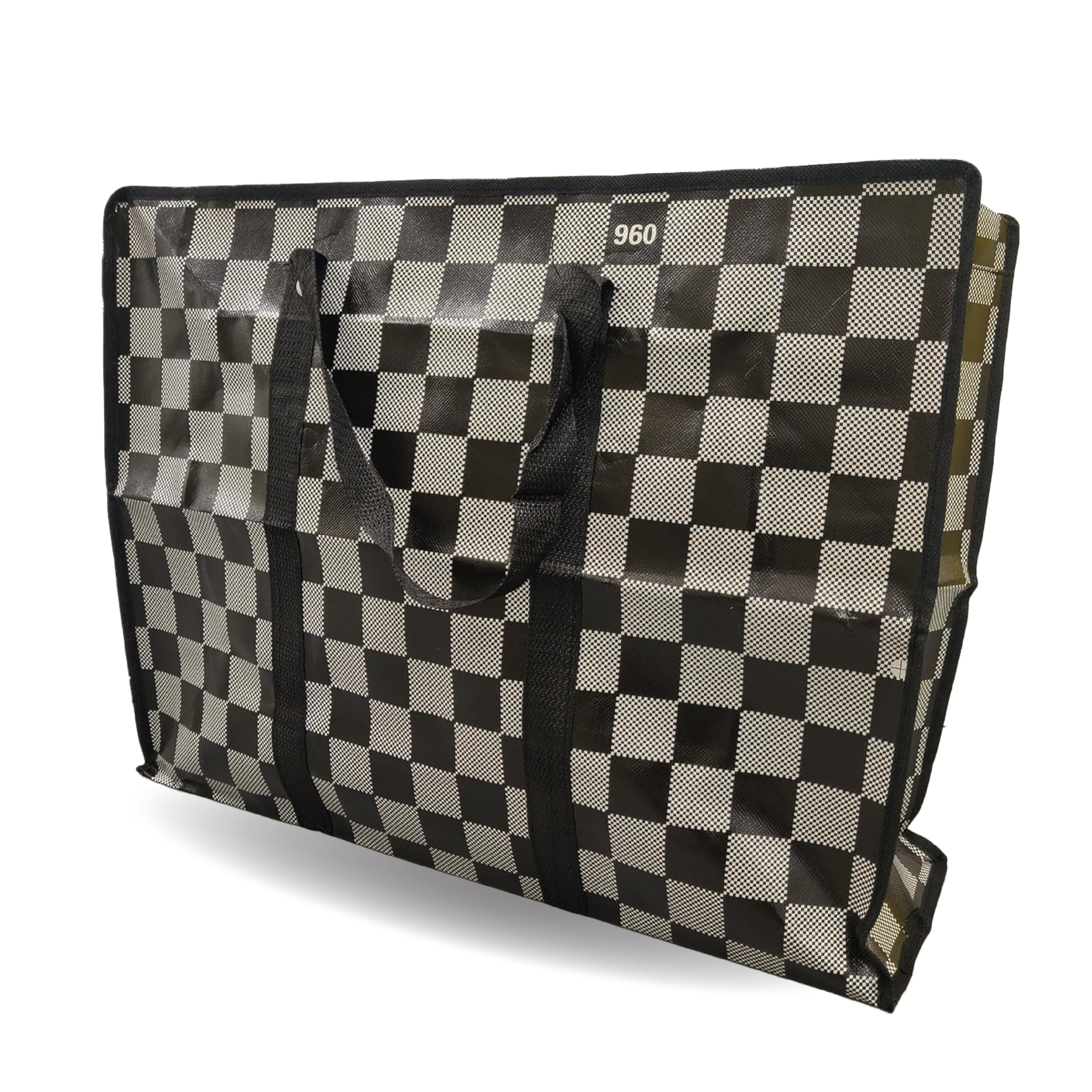 Ipeak Black Chequered Storage Bags Heavy Duty Laundry Bag Waterproof Dust Resistant Reusable Double Zipper Bag For Moving House Clothing, Wardrobe Storage, Toys, Laundry, Bedding (1Pack )