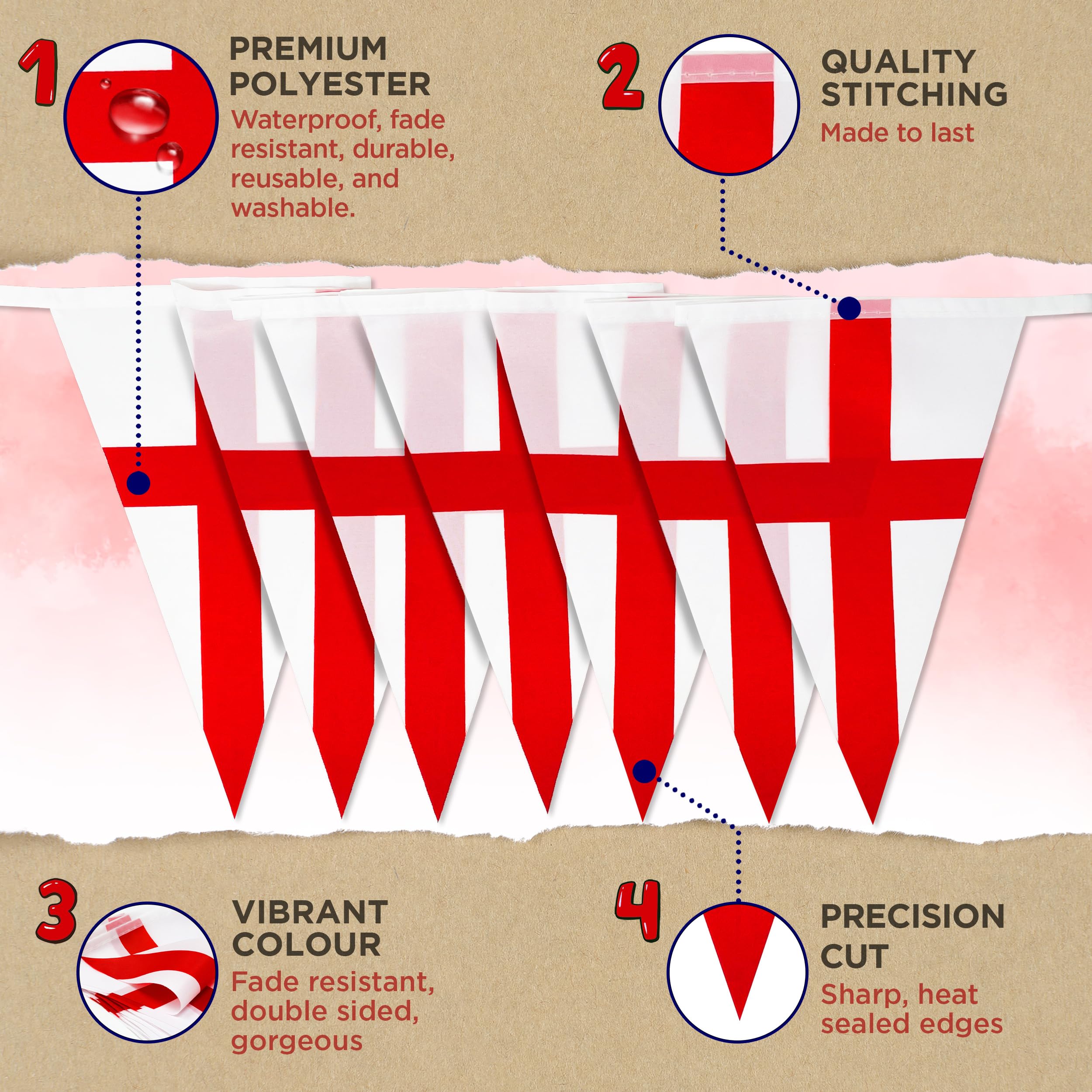Premium Reusable England Bunting, 84 World Cup Football 2026 Decorations, As seen on TV, Premium Polyester - Image 3