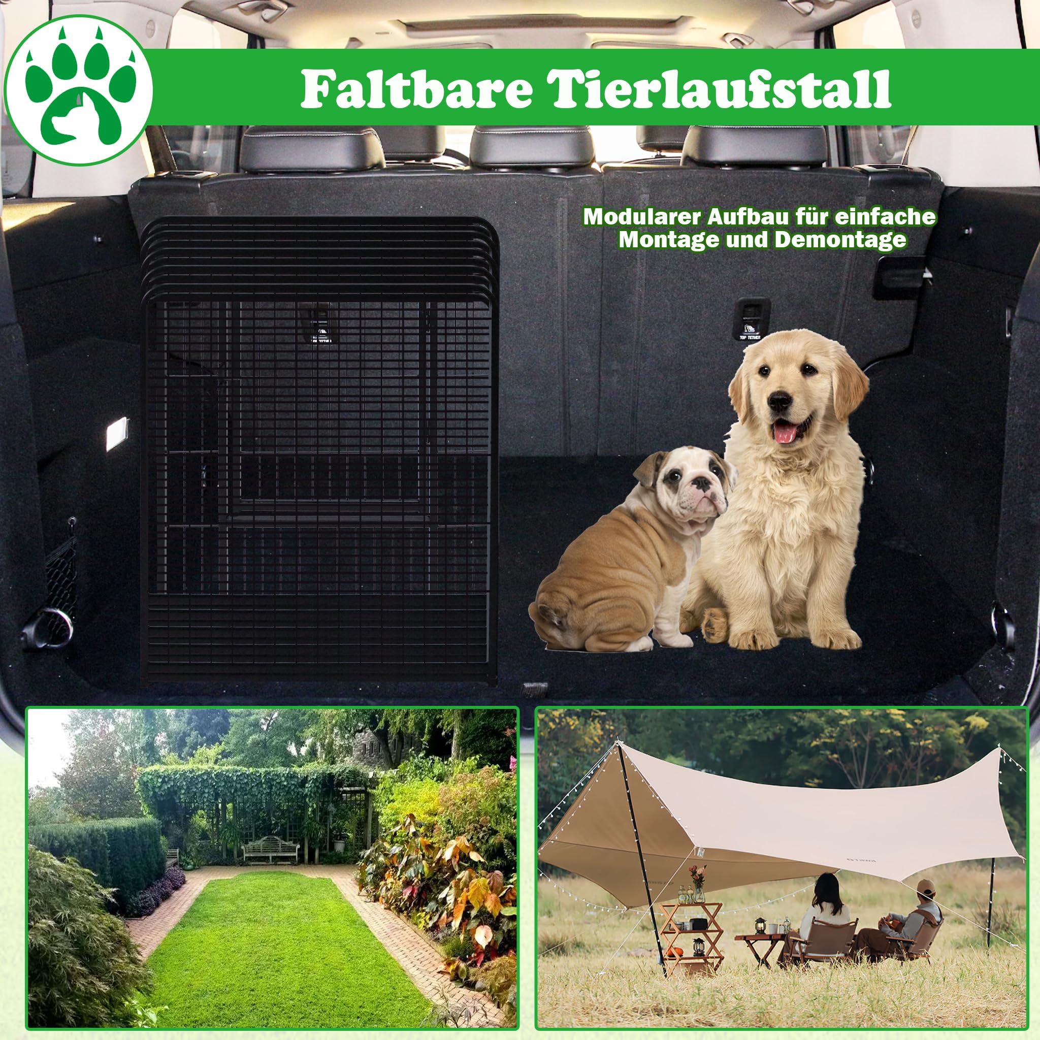 SUBTLETY 8-delige hondenren set met deuren & grondankers vrijloopgehege hondenhek puppyuitloop opvouwbare dierenren weerbestendig puppyhek draagbare puppyren voor tuin camping