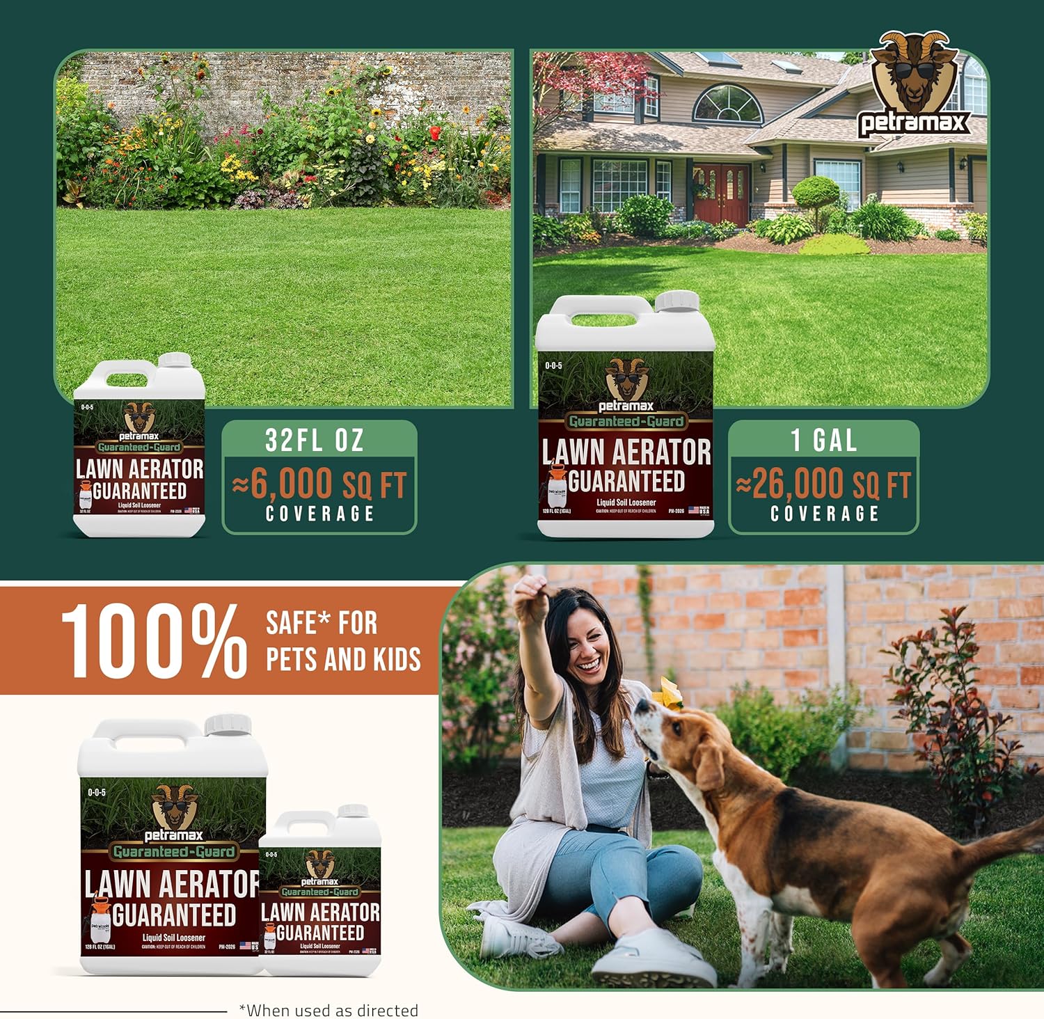 PETRAMAX Liquid Lawn Aerator 0-0-5 & 1 Gallon Pump Sprayer Bundle, Liquid Aeration for Lawn, Grass Aerator & Soil Conditioner - Lawn Aerator Tool, Core Aerator - Liquid Lawn Fertilizer - 1G