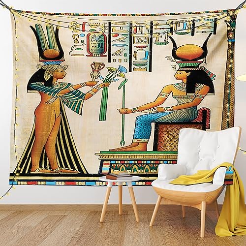 Miniatura 9 de Ambesonne Tapiz con estampado egipcio, papiro antiguo que representa el arte del imperio histórico de la reina Nefertari, decoración de tela para