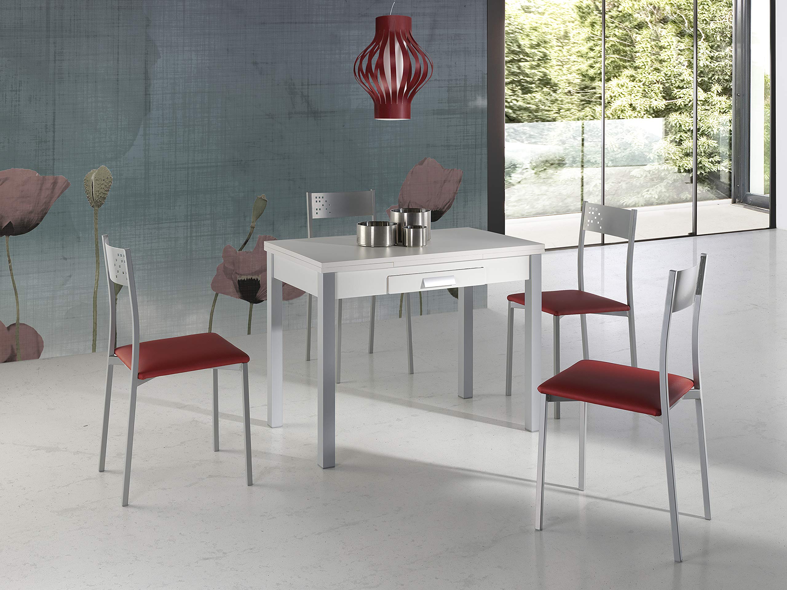 MOMMA HOME - Tavolo da Cucina Allungabile - Modello Silanta - Bianco - Dimensioni 100/160 x 60 x 76 cm - Materiale in Legno Laminato MDF e Struttura in Metallo