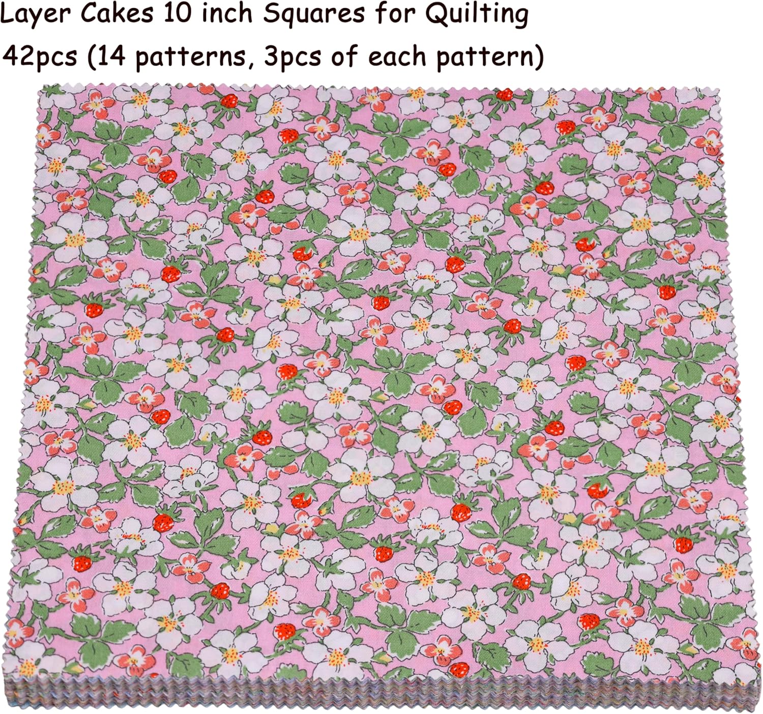 Nodsaw 42 pcs 10x10 Colorful Bright Pastel Spring Floral Printed Cotton Fabric Squares for Baby Girl, Layer Cake Fabric for Quilting 10 inch, Layer Cakes 10 inch Squares for Quilting, Quilt Kits