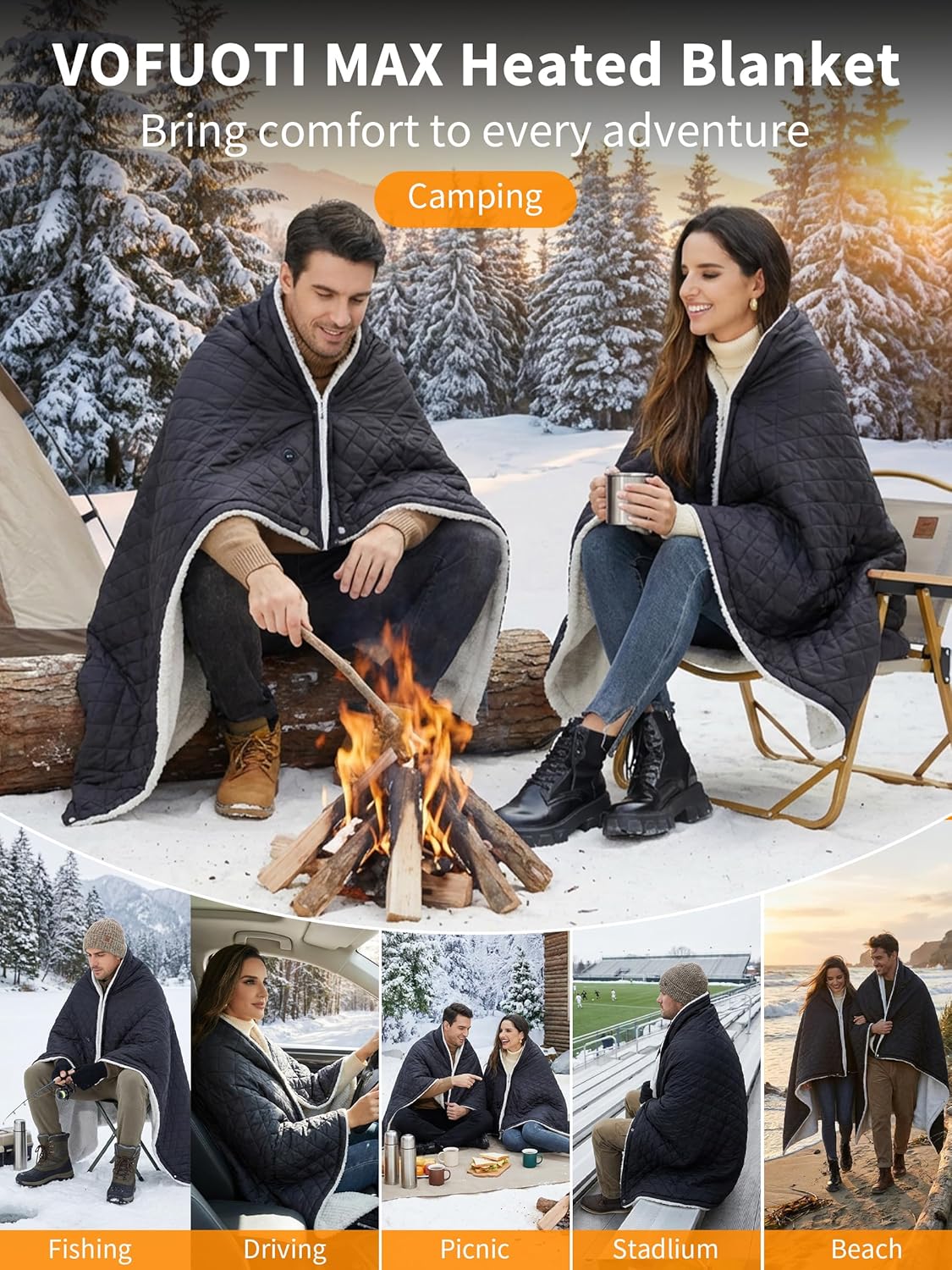 Heated Blanket Battery Operated,12V Cordless heating pad with 15000 battery,Heated Shawl Throw Blanket,Wearable Heated Blanket,Sherpa Lining,3 Heating Set for Outdoor Camping,Backpacking,Hiking,Travel - Image 6