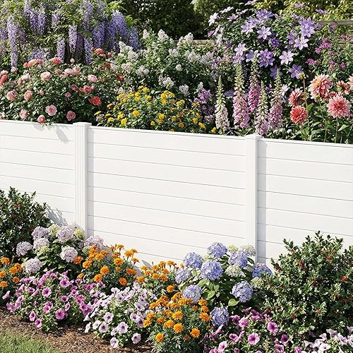 Vista 9 de RELAX4LIFE Pantalla para valla de privacidad, paneles decorativos de PVC para valla de jardín con 3 estacas cuspidales, recinto de basura de 48