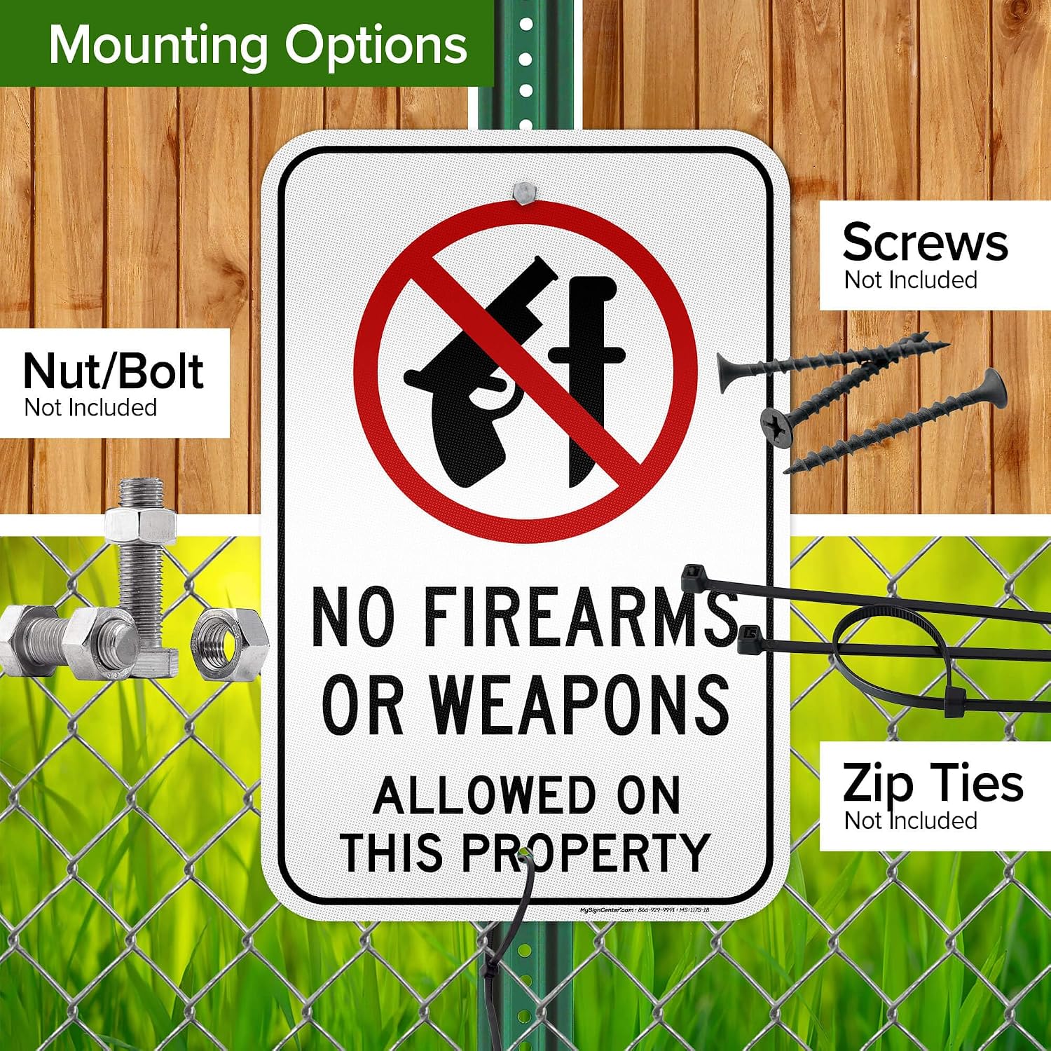 No Firearms No Weapons Allowed On This Property Sign, 12"x18" Aluminum Reflective, Indoor/Outdoor Use, USA MADE By My Sign Center