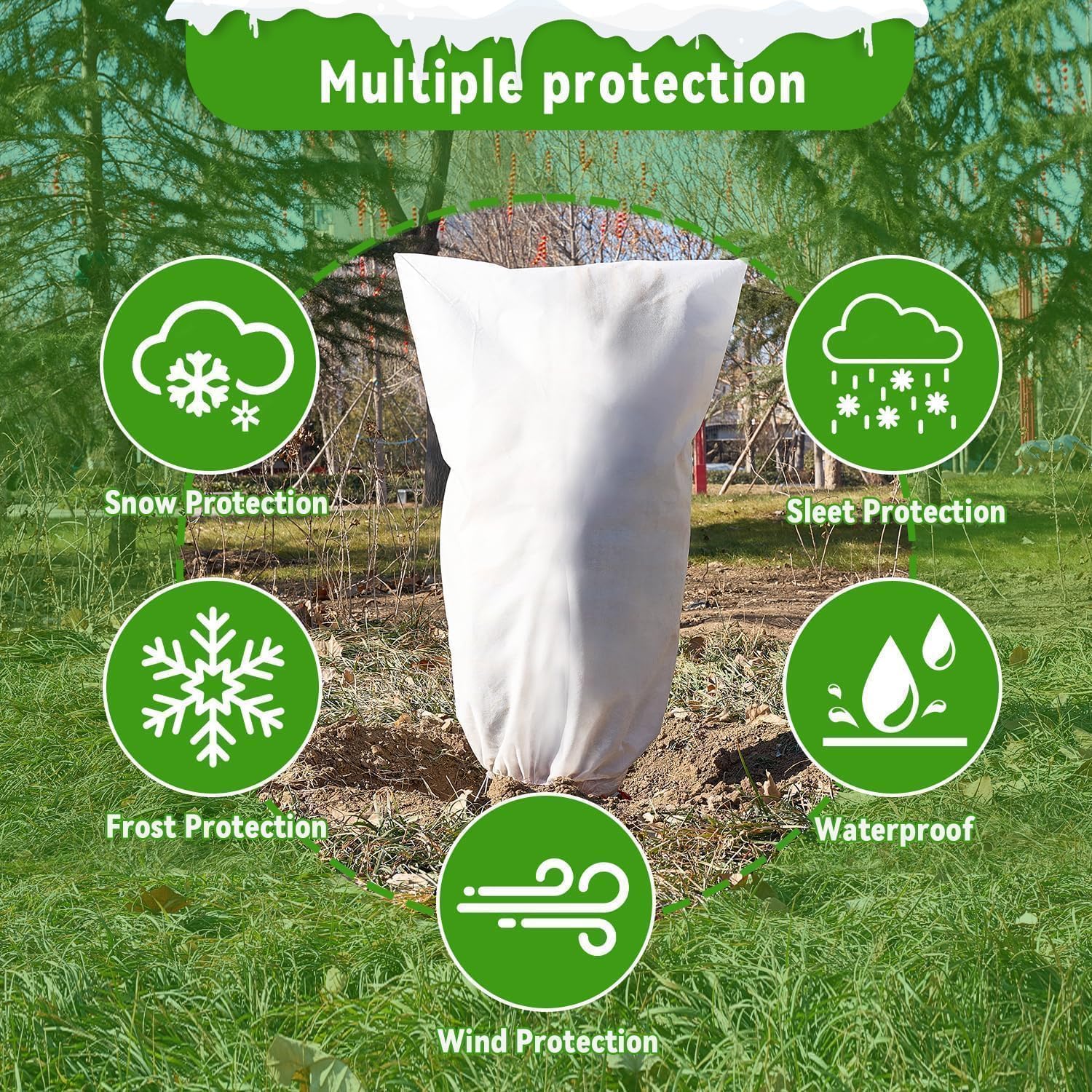 Sherika Paquete de 12 cubiertas para plantas de protección contra la congelación, paños de invierno para plantas al aire libre, mantas de heladas con cordón que protege las plantas de la congelación,
