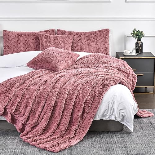 Miniatura 4 de YUSOKI Manta de lujo de piel sintética de doble cara (sin almohadas), suave y esponjosa, acogedora manta de felpa peluda cómoda y cálida para sofá,