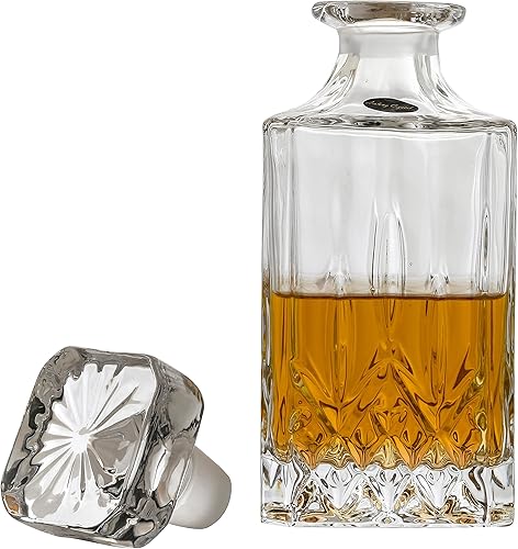Miniatura 3 de Amlong Crystal Decantador de licor de cristal sin plomo con tapón, redondo