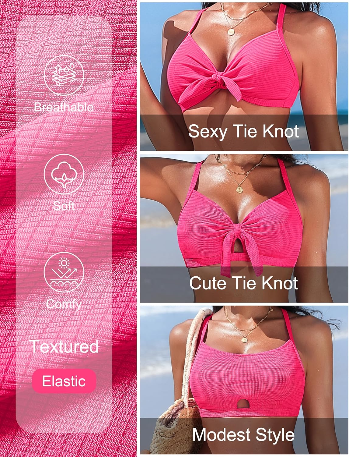 Blooming Jelly Womens High Waisted Bikini Sets Tie Knot Tummy Control Swimsuits Two Piece Bathing Suit Textured Swimwear - Image 4