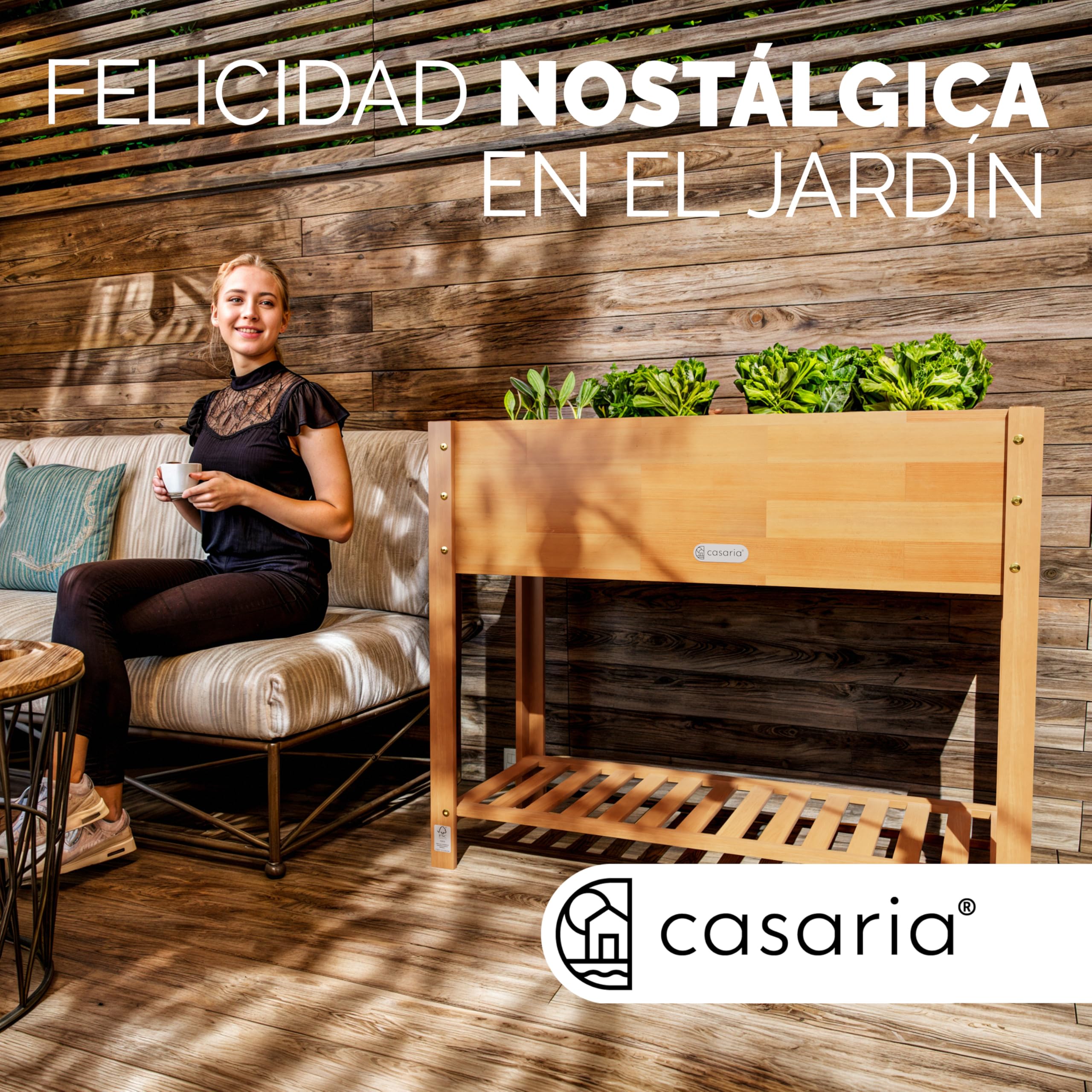 CASARIA® Huerto Elevado Jardinera 100x40x84cm Mesa Cultivo Plantas Hierbas Madera Acacia Cert. FSC® Resistente