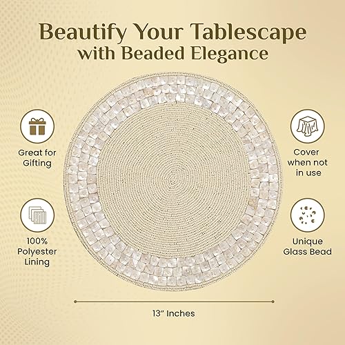 Miniatura 3 de Mantel individual redondo con cuentas hecho a mano para mesa de comedor de 13 pulgadas para reuniones, decoración ocasional y celebraciones