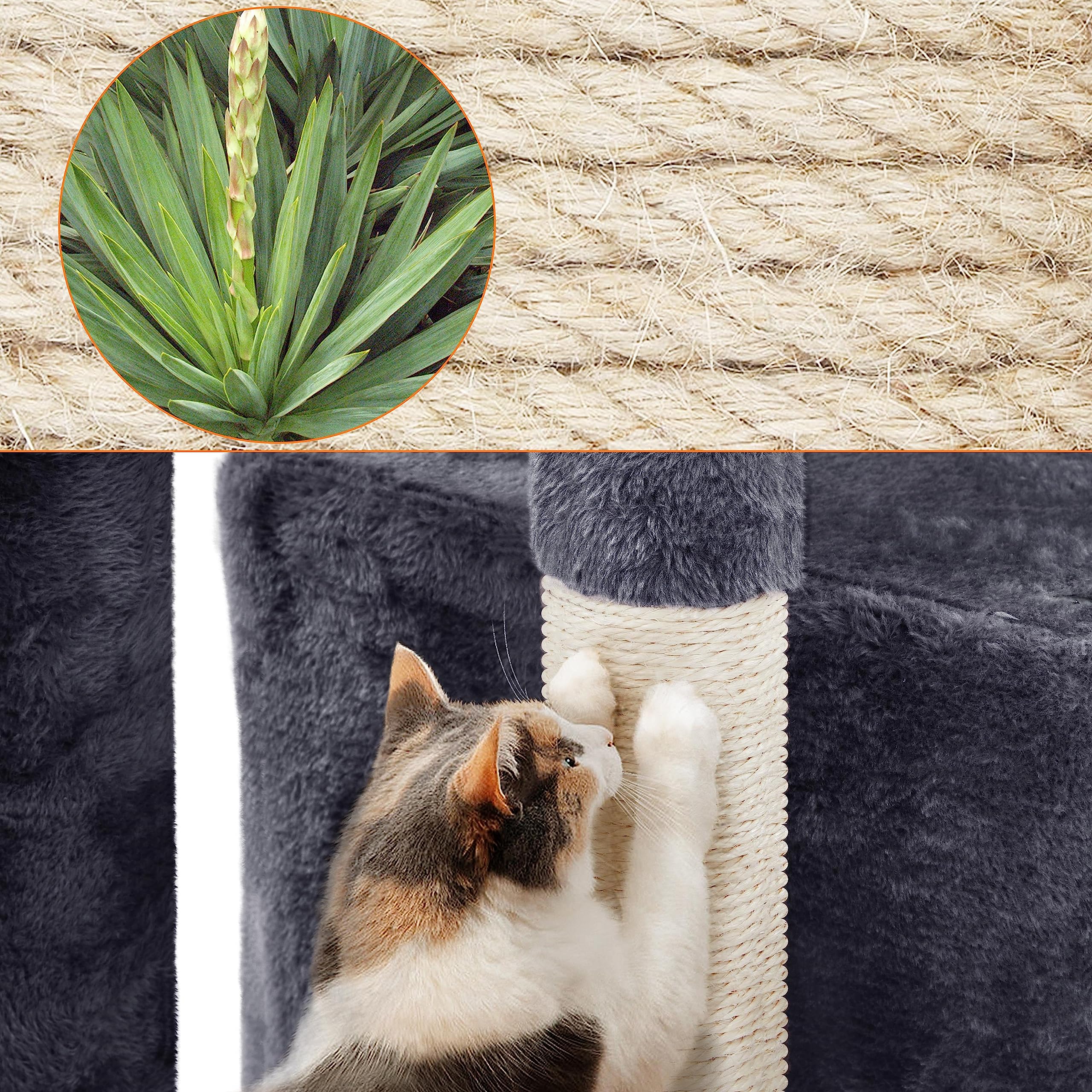 Yaheetech Albero Tiragraffi in Sisal Naturale e Truciolato 50 × 34,5 × 87 cm con Posatoio Condominio Gioco Grigio Scuro